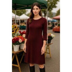 Talbots Classic Burgundy/Maroon/Wine Sweater Dress, Midi Length, Cozy Knit, M